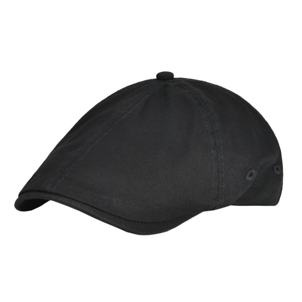 VOBOOM Summer Cotton Ivy Flat Cap Men Women Solid Casual Driver Cabbie Elastic Adjustable Boina Berets 062: Black