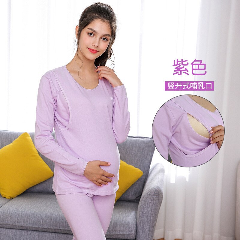 oben + Hosen Herbst Winter 100% Baumwolle Stillen Pyjama für Schwangere Frauen Warme Mutterschaft Nachtwäsche Schwangerschaft Nachtwäsche: Himmel Blau