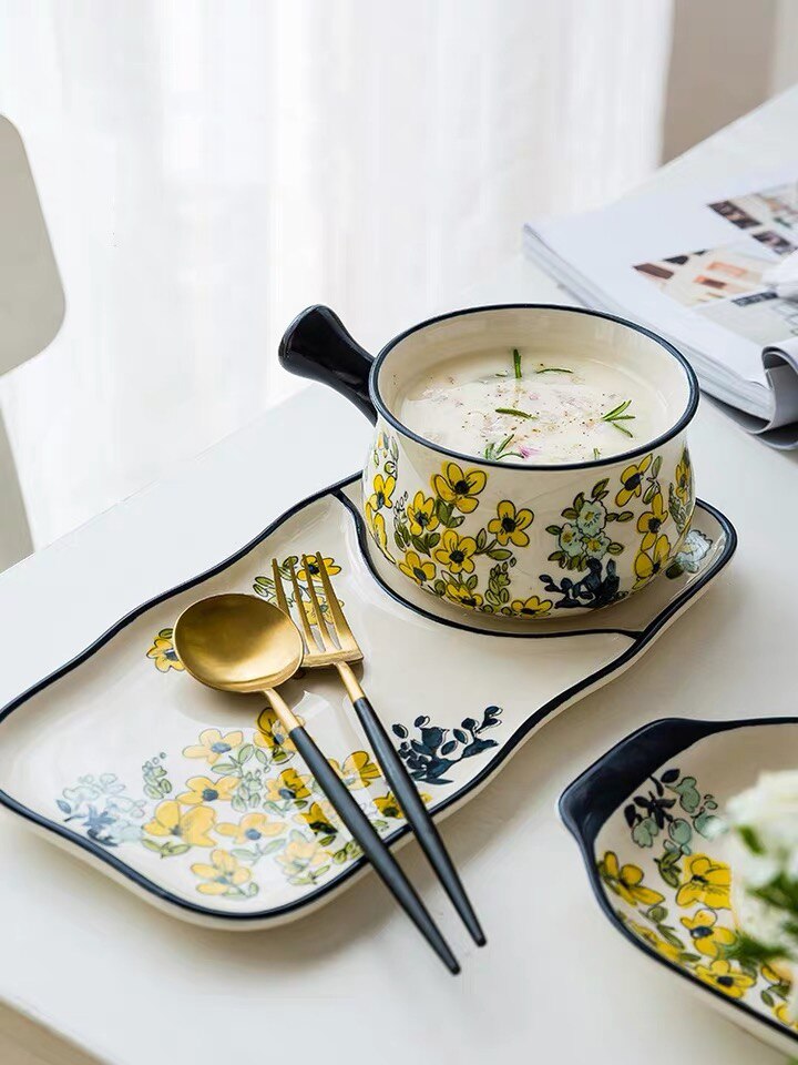 Chinese Porcelain Glazes Ceramic Party Tableware Set Porcelain Breakfast Plates Dishes Noodle Bowl Comal For Decoration