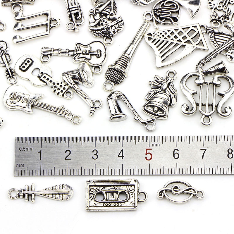 50pcs/lot Mix Musical Charms Vintage Instruments Pendant Microphone Guitar Violin DIY Jewelry Making