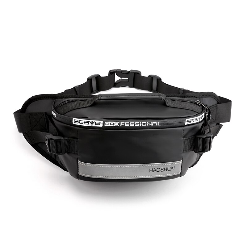 Imperméable à l'eau en Nylon hommes taille poitrine sac unisexe Fanny Pack réfléchissant banane ceinture sacs décontracté voyage Crossbody sacs: Black