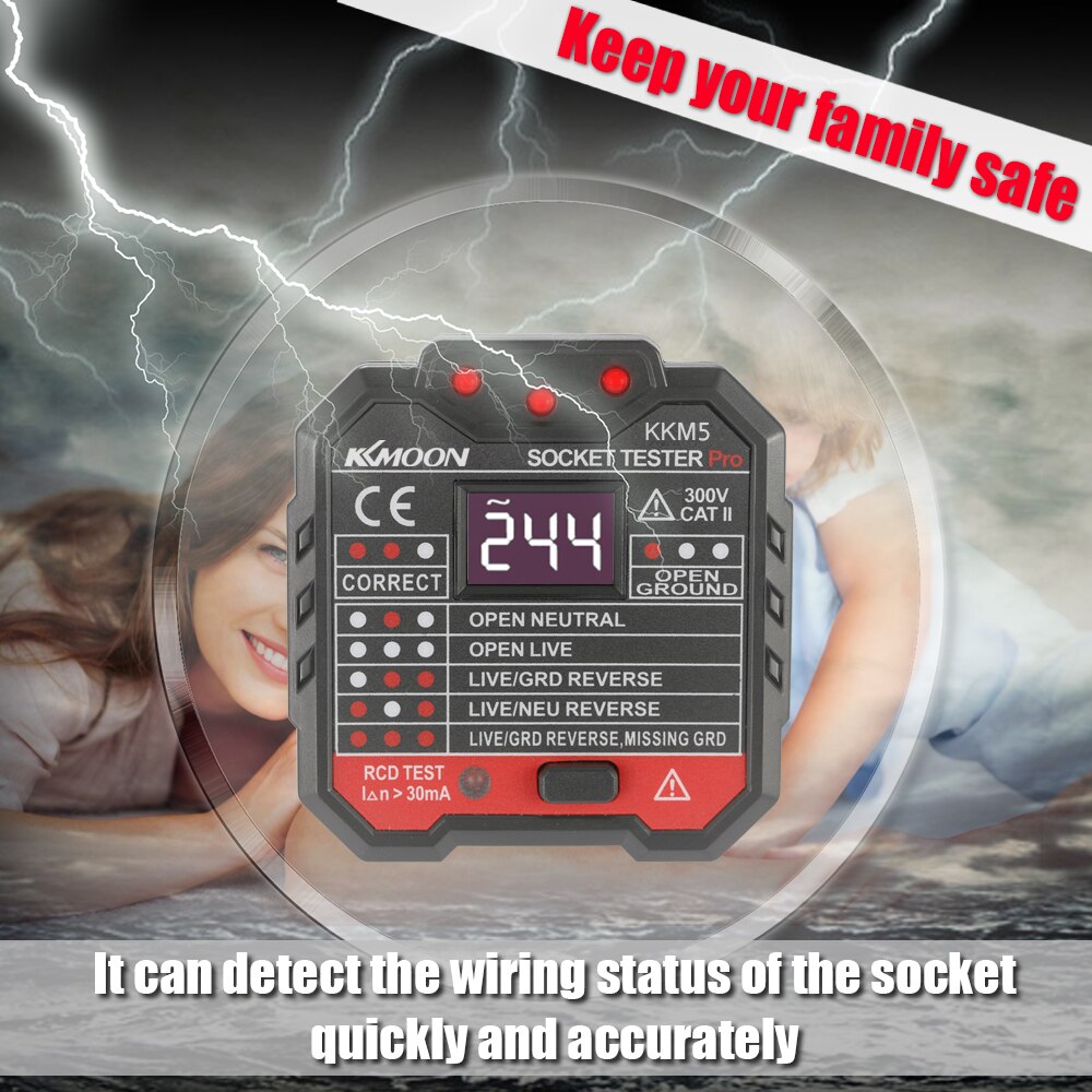 KKmoon – détecteur de prise d&#39;affichage numérique Portable KKM5, testeur de tension de polarité de Circuit, détecteur de disjoncteur de prise murale, Test RCD