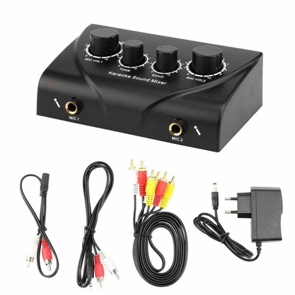 Portable Dual Mic Inputs Audio Sound Mixer For Amplifier &amp; Microphone Karaoke Ok Mixer Digital Effect Mixers: black EU