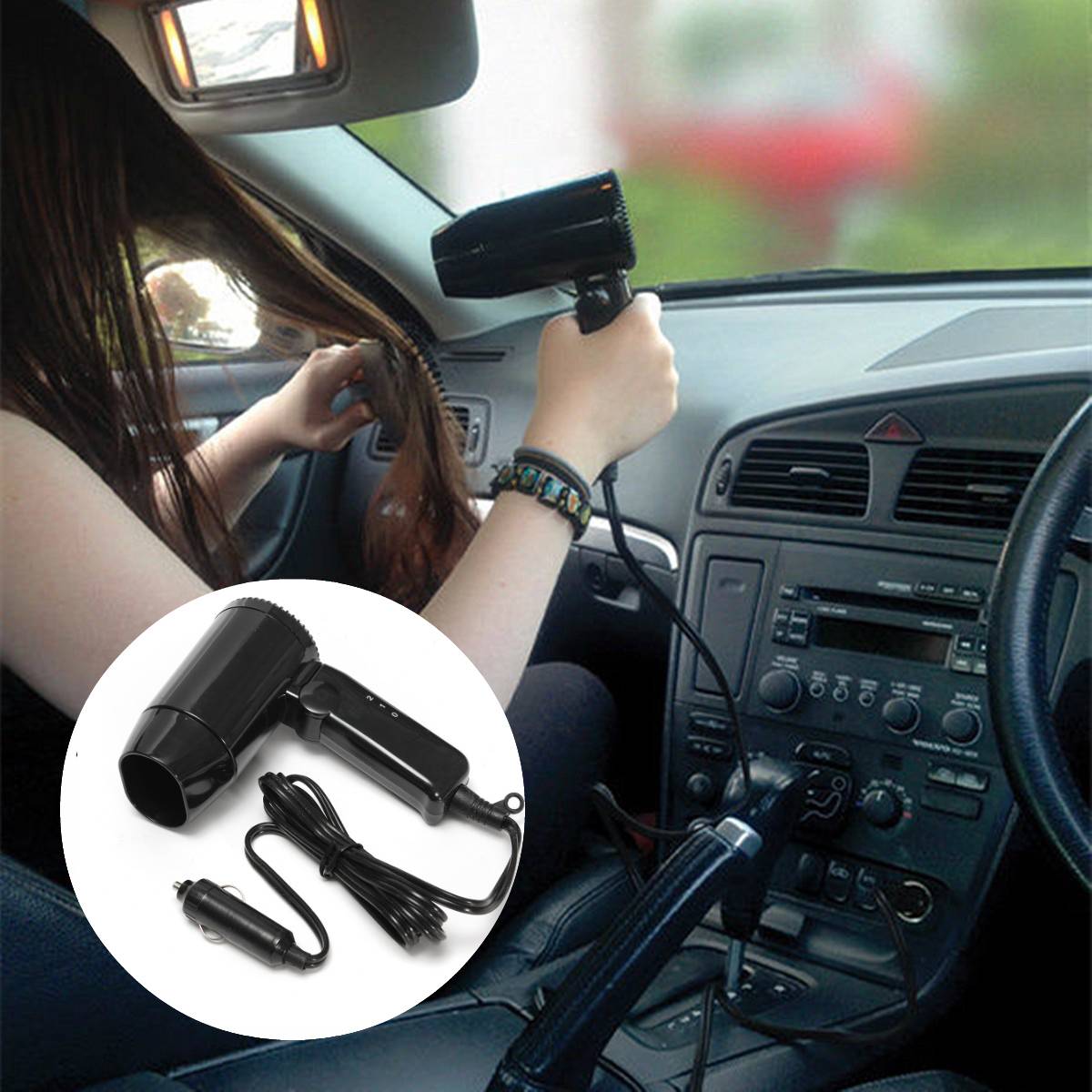 Draagbare Opvouwbare 12V Auto Föhn Auto-Styling Hair Blow Drye Warmte Blower Wind Voor Reizen