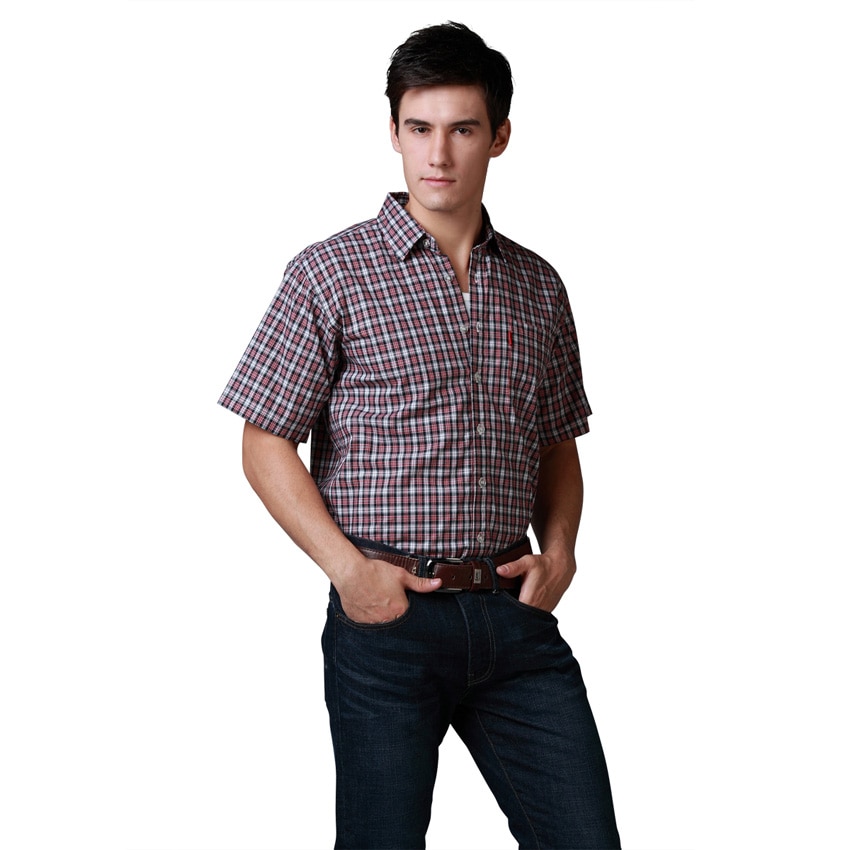 Shirt Men Shirt Brand Casual Shirt Plus Chest Basic Short Sleeve Cotton Plaid Shirt Best Size S M L4Colors