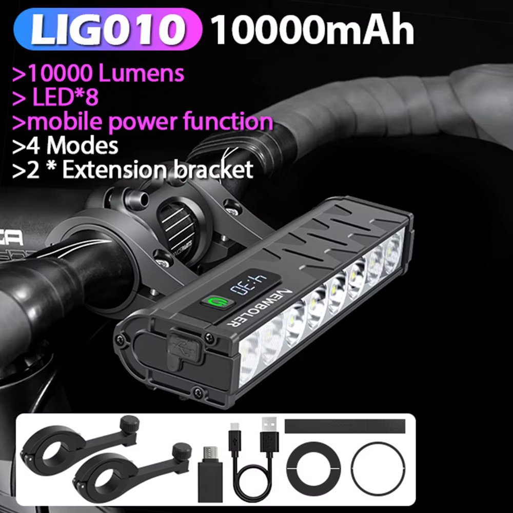 NEWBOLER Fahrrad Licht Vorne 10000 Lumen Fahrrad Licht 10000 mAh Wasserdichte Taschenlampe USB Ladung MTB Rennrad Lampe Zubehör: Marine Blau