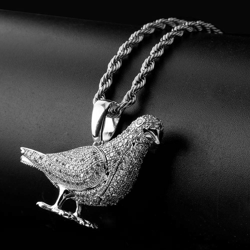 Neue Stil vereist aus Gold Farbe Überzogen Zwei Tonne Mikro Pflastern Zirkon Taube Anhänger Halskette Hüfte hüpfen Schmuck für Männer frauen