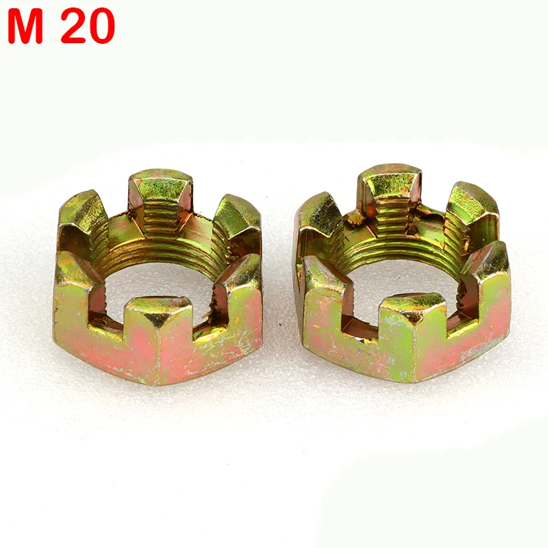 2pcs/lot Connecting Rod Wheel Axle Hub Slotted Castle Nut Groove Hexagon Nut M10/M12/M14/M16/M20: Blue