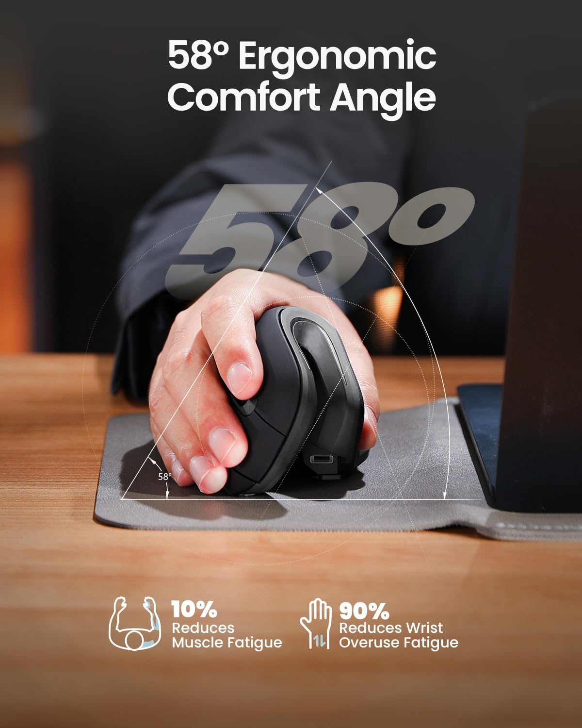 ProtoArc Ergonomische Maus em11 NL BT Wiederaufladbare kabellose vertikale Maus 2,4 GHz optische Mäbenutzen für Fenster, Mac OS