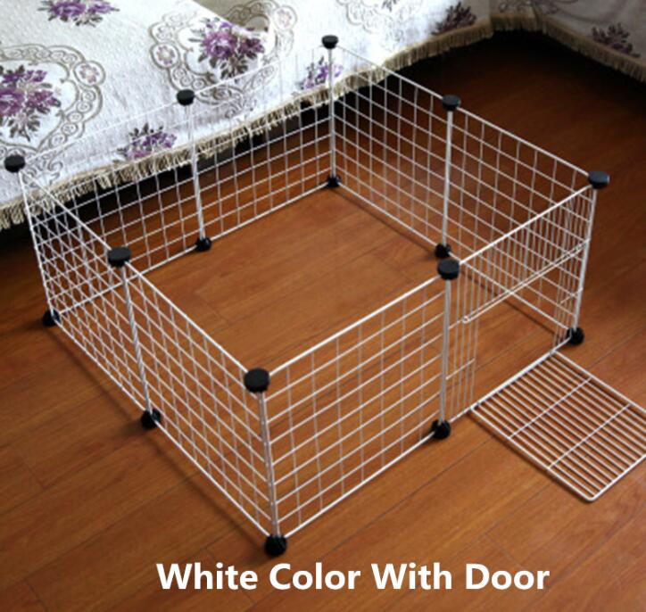 Clôture en fer pour animaux domestiques, chenil pliable pour chiot, exercice à la maison, porte de sécurité, fournitures pour chiens, caisse pour chat, lapin, Cage cochon d&#39;inde: White with door / 6 pieces