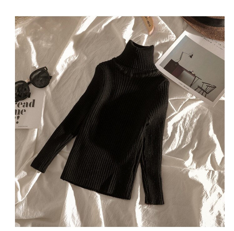 Babymeisjes trui meisjes truien effen coltrui jas jongens truien herfst gebreide kinderkleding meisjes trui pure kleur: Zwart / 7t