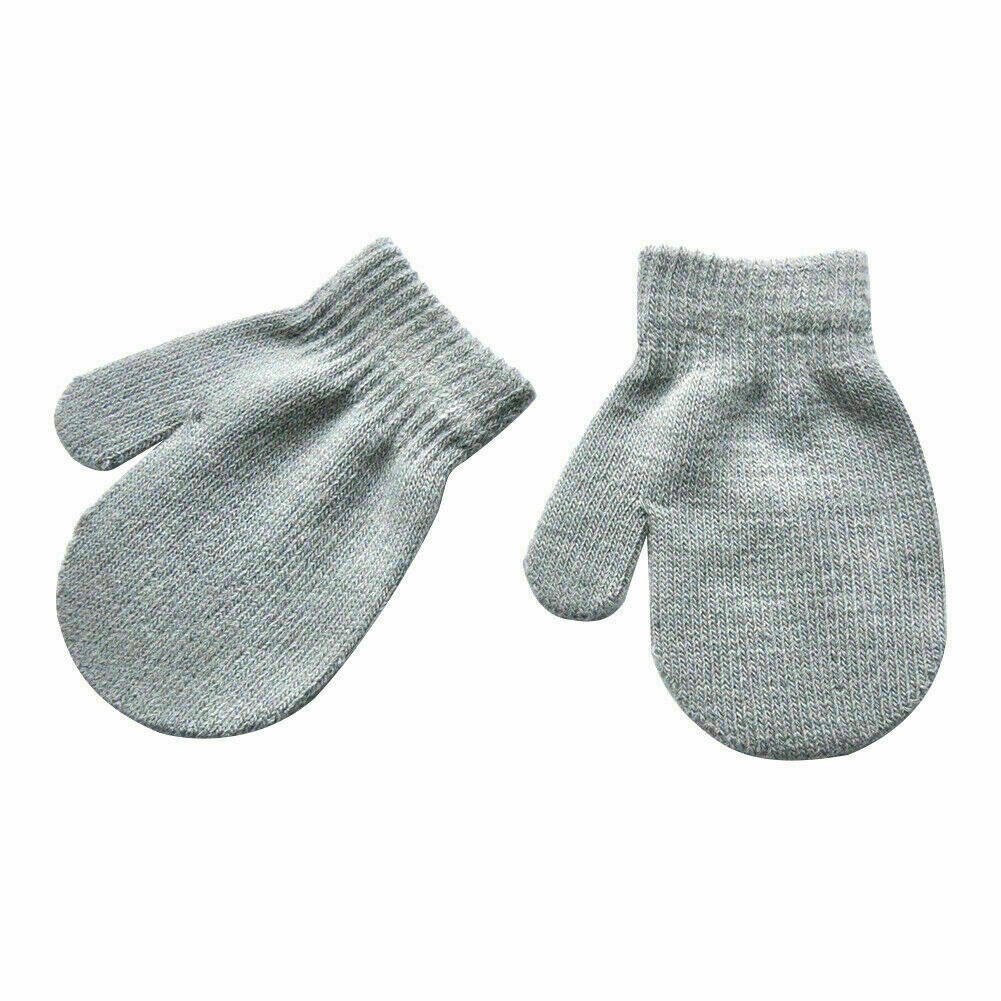 Nuevos niños niño niña elástico calentador tejido guantes invierno Niño guantes suaves: Gris