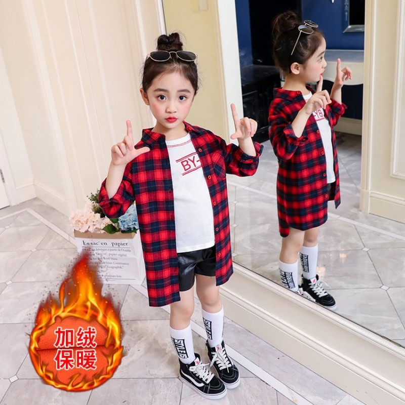 Blusas a cuadros para niñas, camisas gruesas y cálidas para niños, ropa de de invierno para niñas, ropa de Navidad para niños, Camisa de algodón de terciopelo