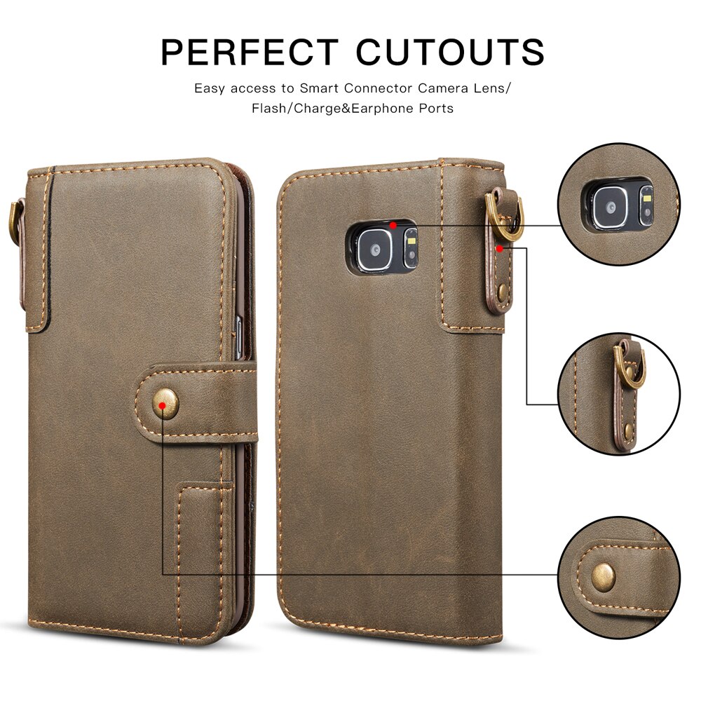 Magnetische flip portemonnee case voor samsung galaxy  s7 edge luxe leren hoes met lanyard sleutelhanger kaart skin galaxy  s7 edge fundas