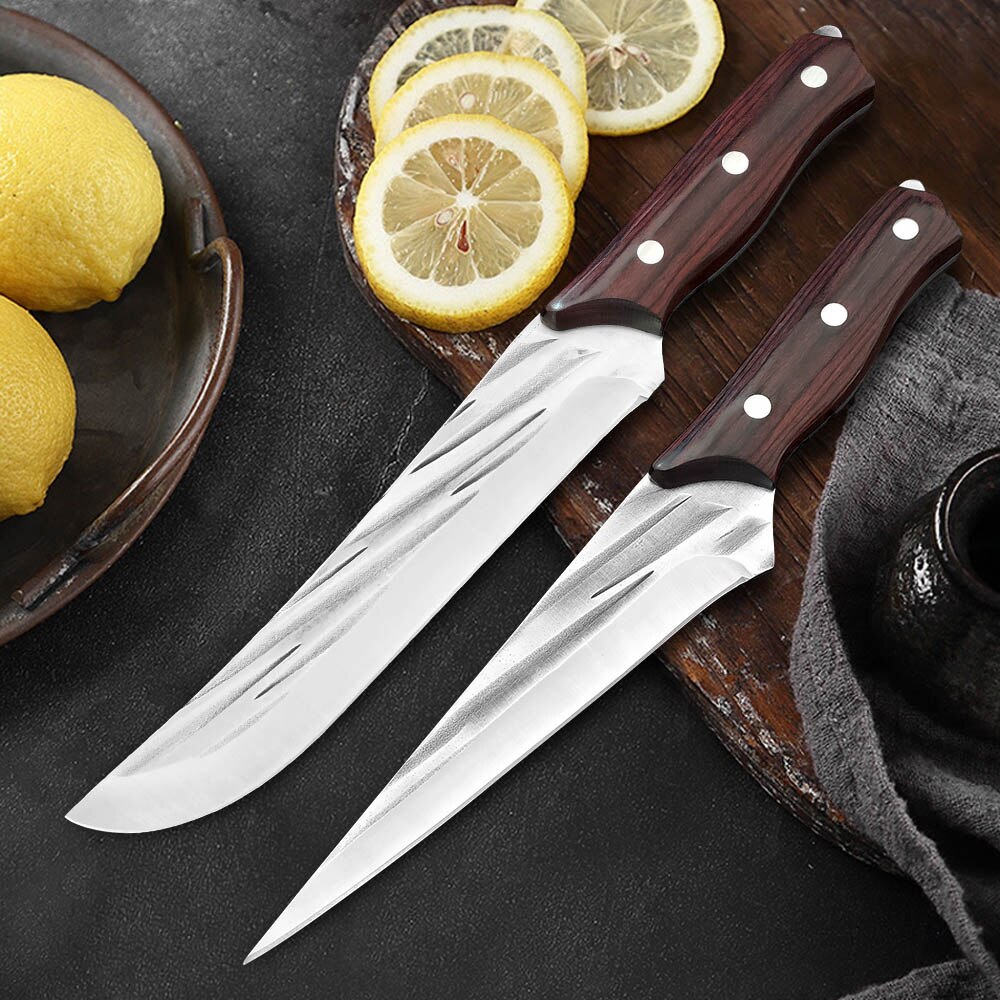 Handmade Forged Stainless Steel Kitchen Knife Boning Knife Cleaver Wood Handle Butcher Knife Fruit Vegetables Cutting Tool