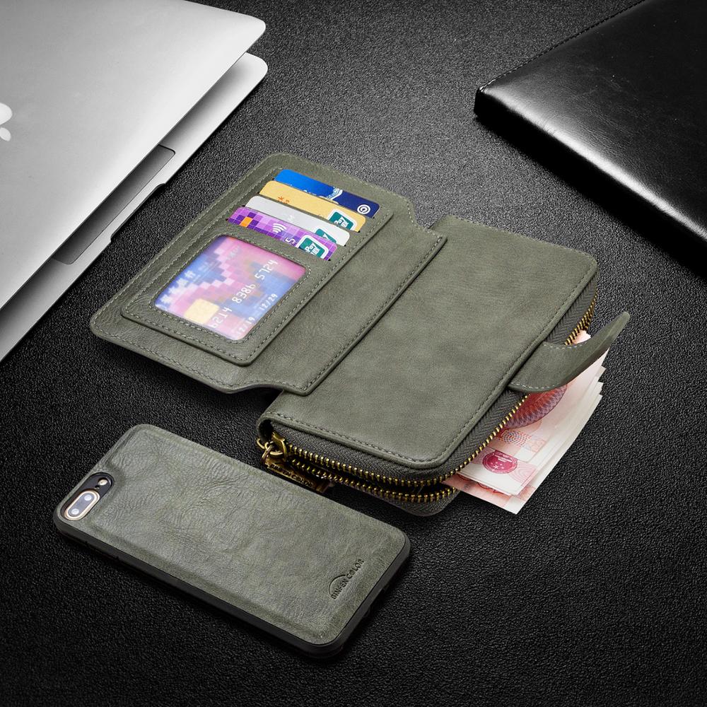 Telefoonhoesje met meerdere kaartsleuven voor iphone 7 plus 8 plus 8 luxe portemonnee met rits voor apple 7 plus, zakelijke hoes met skins