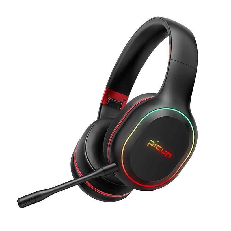 Picun P80X Draadloze Hoofdtelefoon Latency-Gratis Bluetooth Gaming Headset, Noise-Canceling Dual Motion Hoofdtelefoon Met Microfoon: Black Red