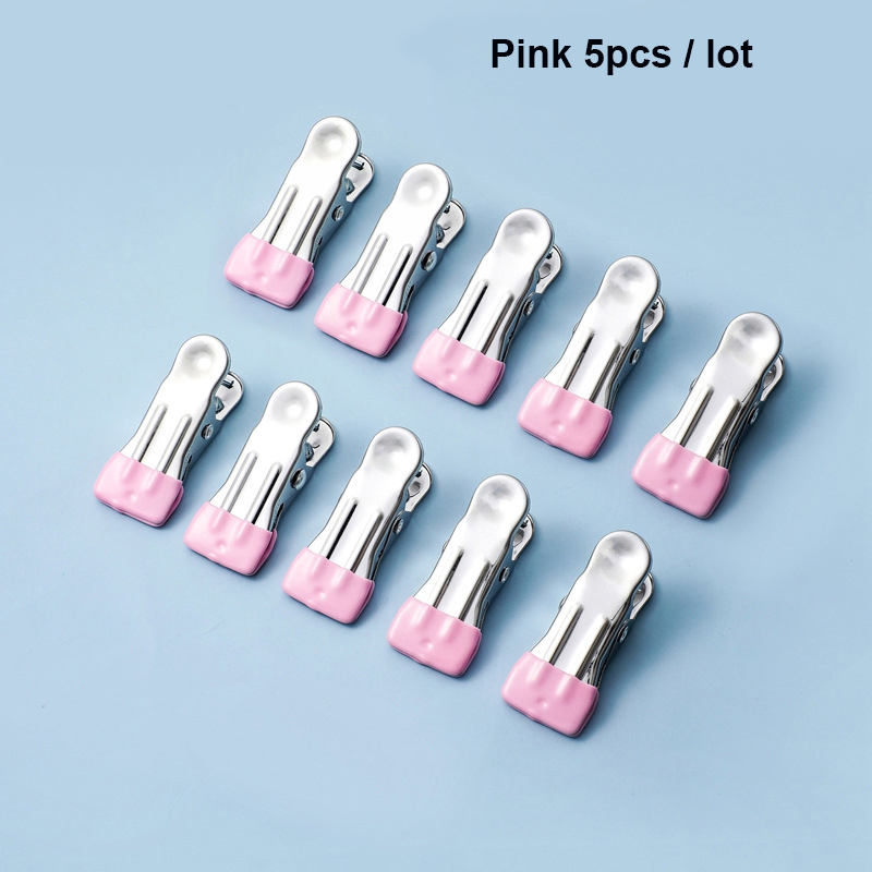 5Pcs/lot Stainless Steel Clips Drying Clothe Pegs Hanging Clothes Pins Hanging Towel Clamp Clips for Clothesline Outdoor Kitchen: Pink 5pcs