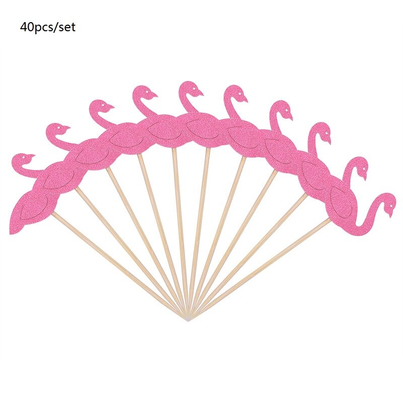 40 stk hawaii 3d flamingo kage topper kage picks dekoration forsyninger cupcake toppers bryllup tropisk sommer fest dekoration: 40 stk rose