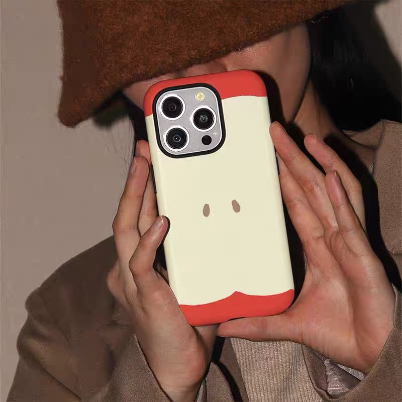 Ins Eenvoudige Apple Core Cartoon Case voor IPHONE 16E 15 14 Pro Max 13 12 Mini 11 Pro XR Acryl TPU Twee in Een Magnetische Telefoon Gevallen