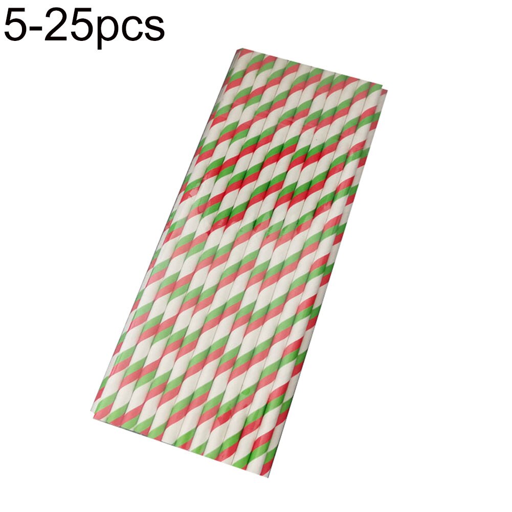 25 Stuks Kerstboom Sneeuwvlok Hoed Dot Print Wegwerp Papier Rietjes: 5