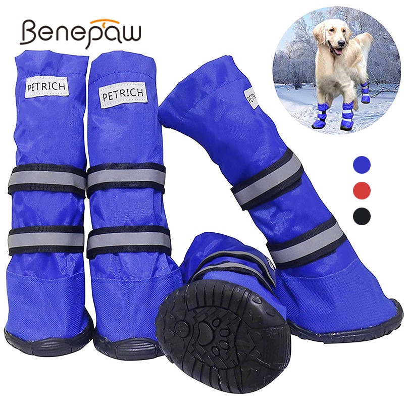 Benepaw Duurzaam Waterdicht Medium Grote Hond Laarzen Winter Comfortabele Verstelbare Reflecterende Antislip Sneeuw Rubberen Zool Schoenen Huisdier