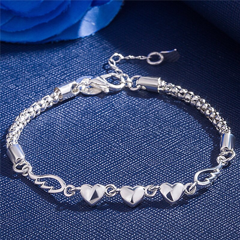 Vrouwen Zilveren Kleur Gouden Armband Voor Vrouwelijke Kristal Ronde Hart Bedelarmband Vrouwen Bridal Wedding Fine Jewelry: S002