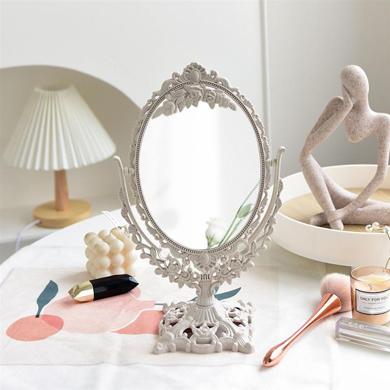 1pc Desktop Makeup Mirror Retro Style Relief Girl Makeup Mirror Desktop Mirror