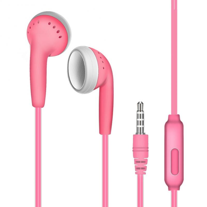 In Ear Earphones Flat Earbuds 3.5mm Wired Sport Headset Stereo Bass Earphone For iPhone 5S 6S Samsung Smartphone With Microphone: Pink