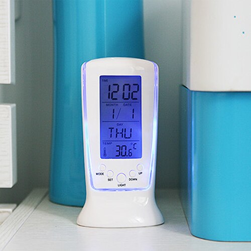 LED Digital Alarm Clock with Blue Backlight Electronic Calendar Thermometer