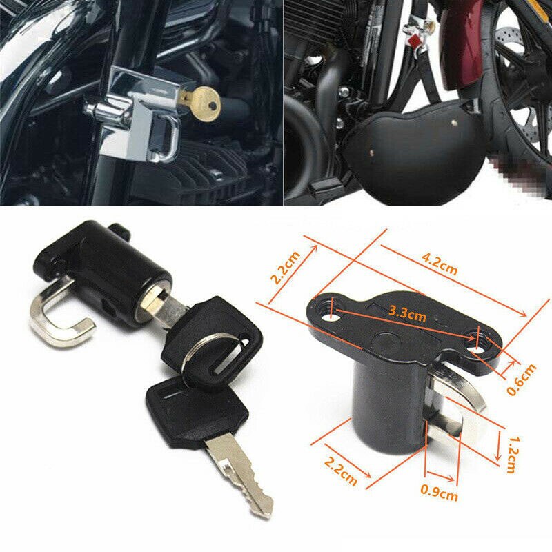 Universal Motor Bike Helmet Lock Hanger Hook with 2 Keys Black