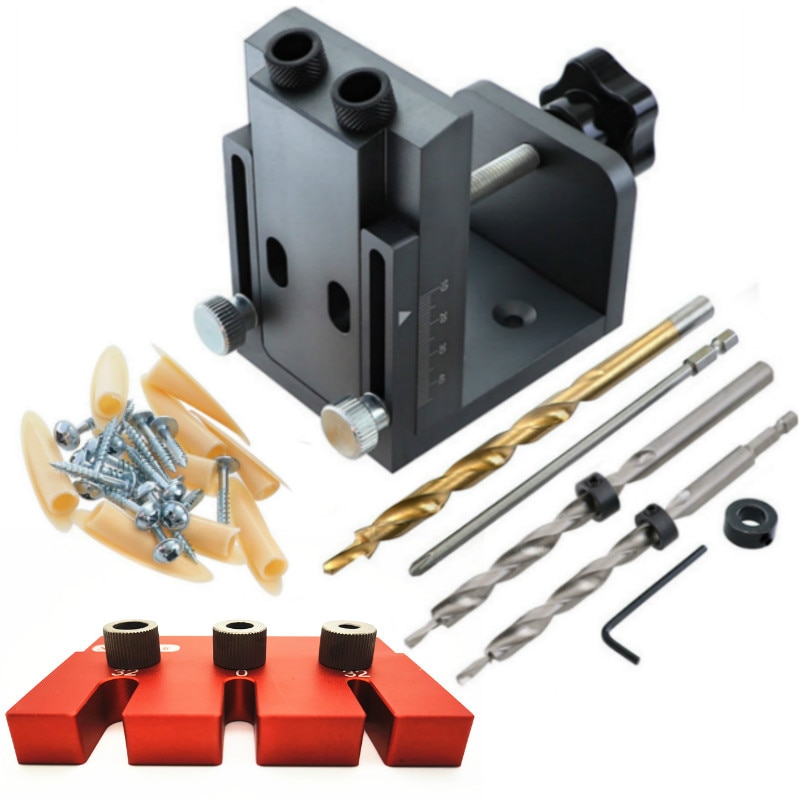 Juego de plantilla de pasador para guía de taladro, carpintería, maestro con manga de perforación para carpintería, Kit de herramientas con agujero de bolsillo para perforación