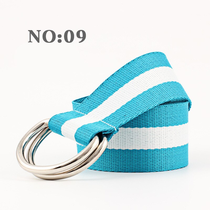 Frauen Neue Doppel Ring Leinwand Gürtel Streifen einfarbig Teenager Junge Mädchen Studenten Jeans Gürtel Lässig Band 125cm: Nein.09