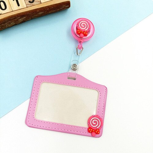 Student Verpleegkundige Tentoonstelling Naam Card Id Card Leuke Kaarthouder Siliconen Mooie Bloemen Intrekbare Badge Reel Borst Cover: Circle Pink