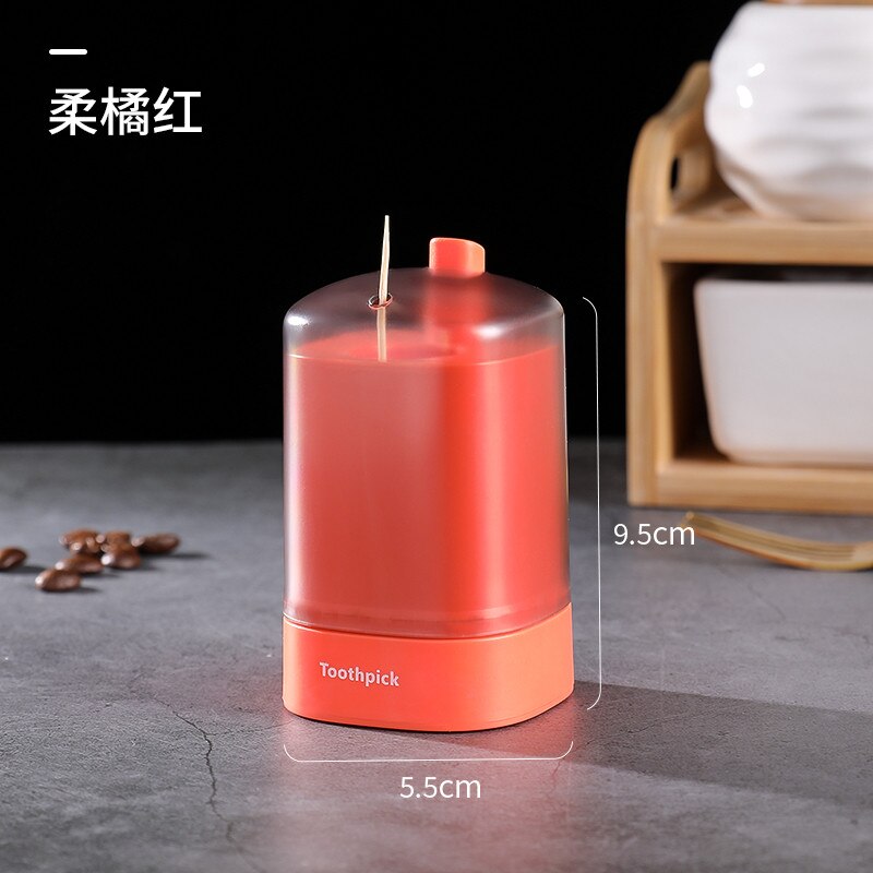 Automatic Toothpick Box Portable Transparent Window Pop-up Toothpick Container: Orange