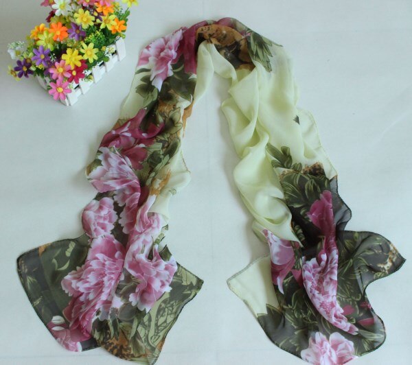 Forår og efterår chiffon kvinder tørklæde print geometrisk mønster lang blød silke sjal: A7