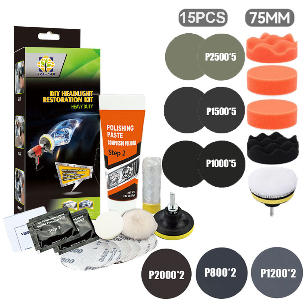 Headlight Restoration Kit DIY Car Headlight Polishing Tool Remove Yellowing & Scratches,Anti-Fogging UV Coating: Red