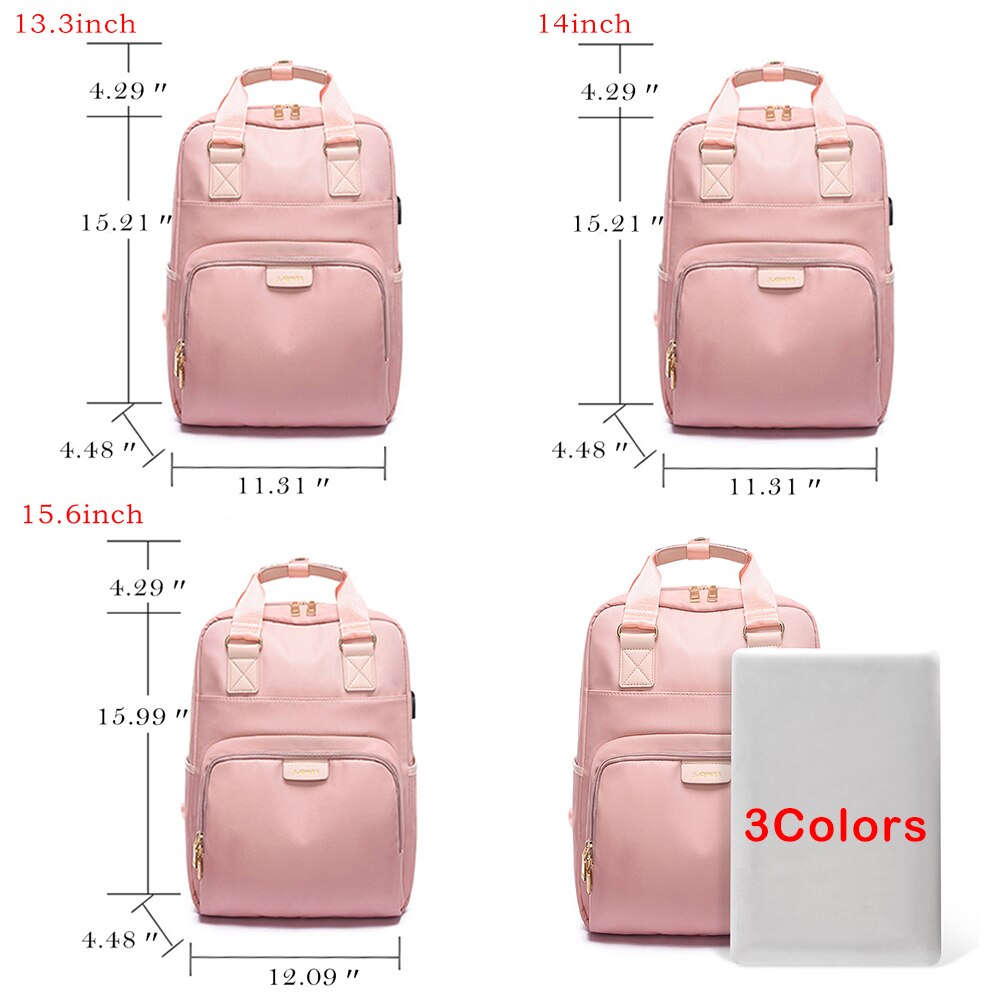 Laamei waterdichte laptoprugzak, damesrugzak, 13-15.6 inch rugzak, damesrugzak, oxford doek, zwart