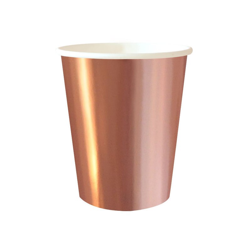 Gold Silber Folie Neue Jahr Party Supplies Einweg Papier Platte Tassen Strohhalme Tasse Kuchen Wrapper Cupcake Stehen Dessert Karton: 8pcs rose gold cups