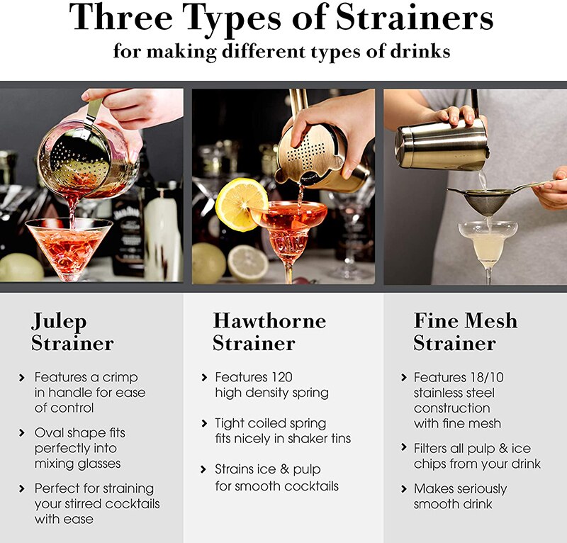 11-Piece Cocktail Shaker Bar Set: Weighted Boston Shakers,Cocktail Strainer Set,Jigger, Cocktail Muddler,Spoon, Ice Tong,Pourers