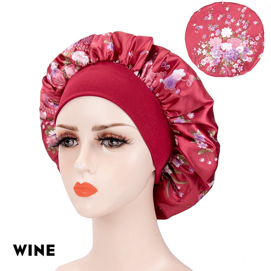 Soft Sleep Caps Night Satin Bonnet Wide Premium Elastic Band Salon Bonnet Hair Loss Sleeping Cap For Women Barber Accessories: Wine