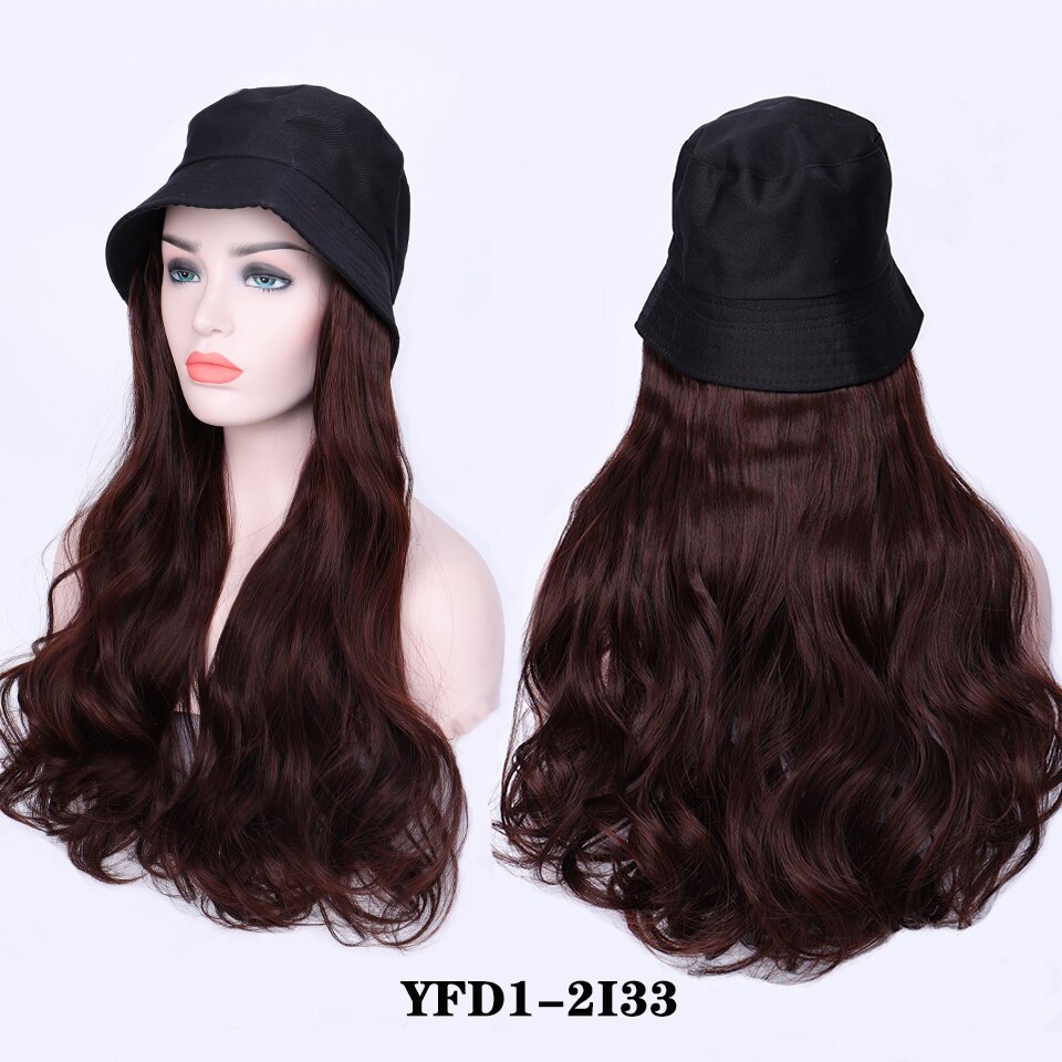Perruque synthétique longue avec cheveux ondulés/lisses et chapeau bob noir avec extension capillaire: T4/27/30