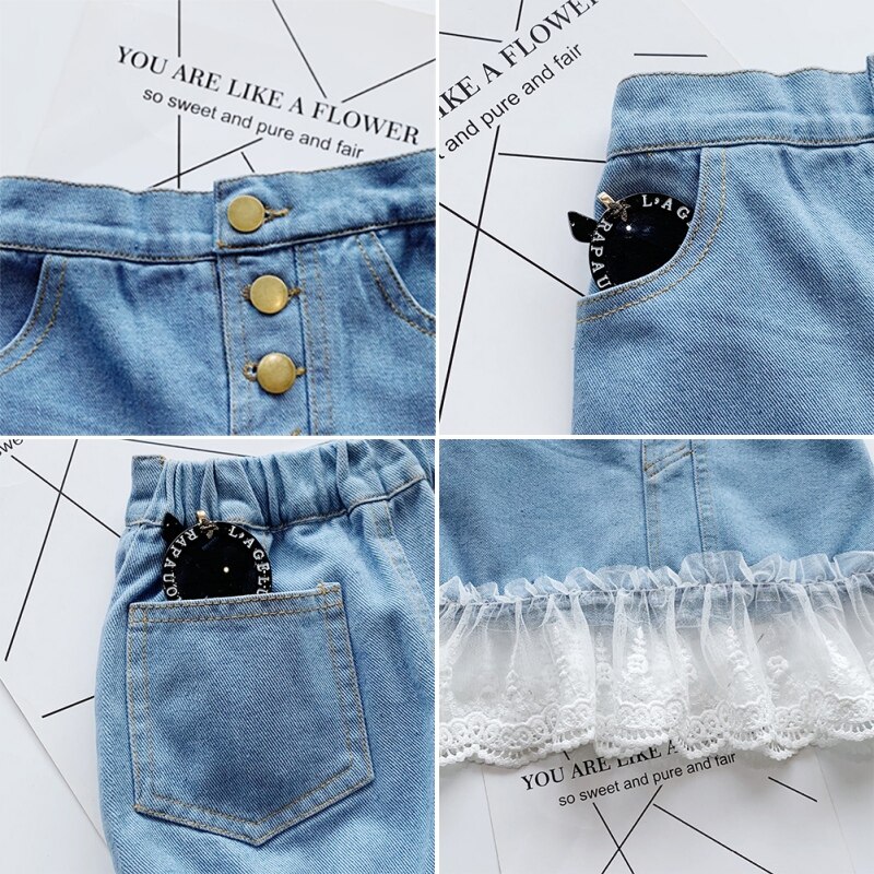 Pige nederdele baby piger tøj sommer yndig børn småbørn denim nederdel knap blonde jeans nederdel culottes korte piger
