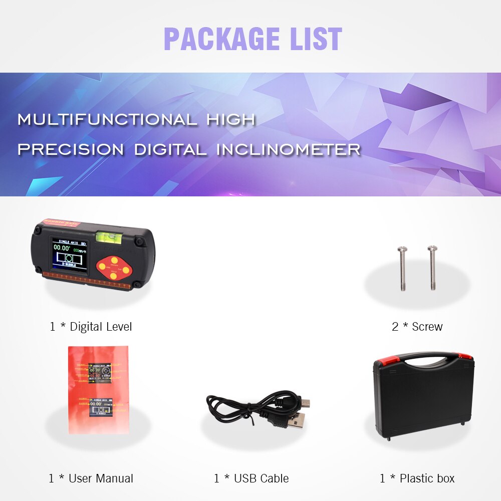 Digital Level with USB Cable LCD Dual-axis Angle Ruler Digital Level Inclinometer 0.1° Accuracy and Built-in Lithium Battery: Default Title