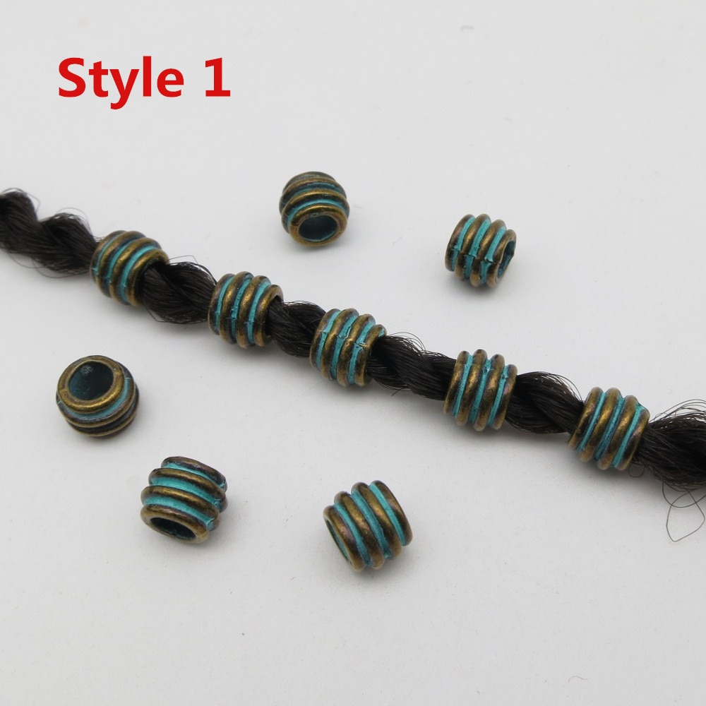Runa pequeña trenzada de pelo vikinga para hombre y mujer, anillos de cuentas rastas para Barba, accesorios de tubo, color bronce verde, 10-20 Uds.