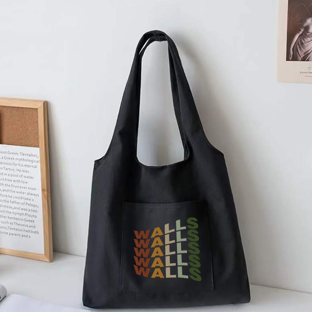 Trendy Boodschappentassen Opvouwbare Dames Canvas Schoudertassen Muren Gedrukt Student Shopper Tassen Travel Totes Werk Handtas: 5Walls010
