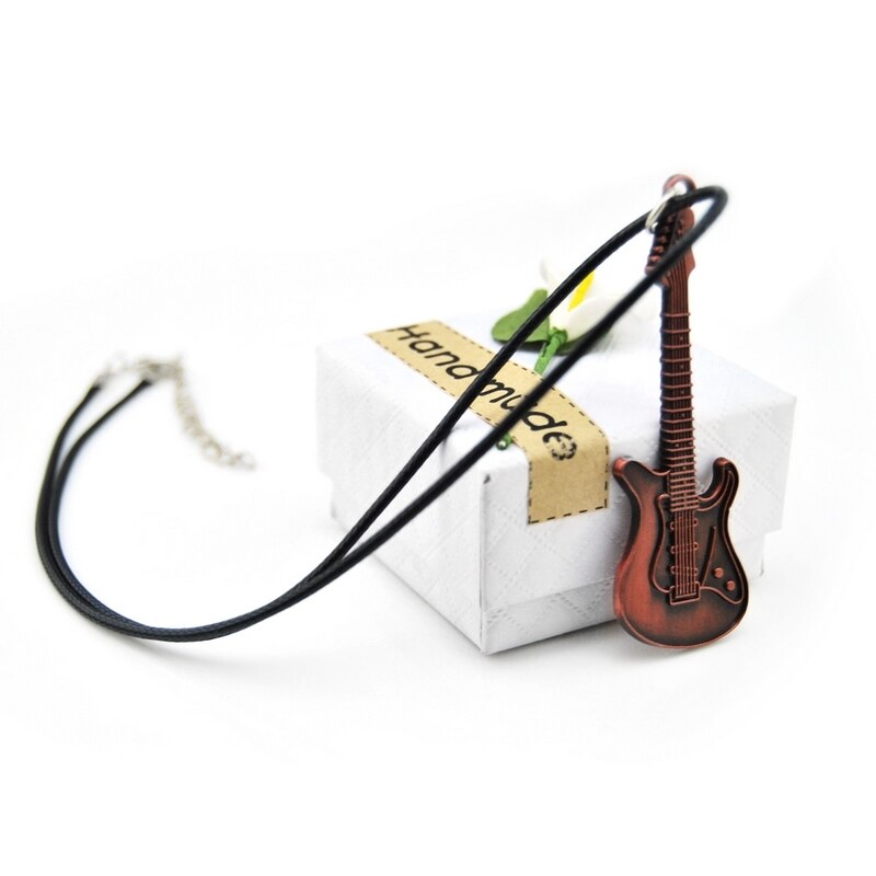 Meisjes Retro Gitaar Choker Ketting Vrouwen Leuke Lederen Ketting Vintage Gitaar Hanger Ketting Vrouwelijke Sieraden Vrienden