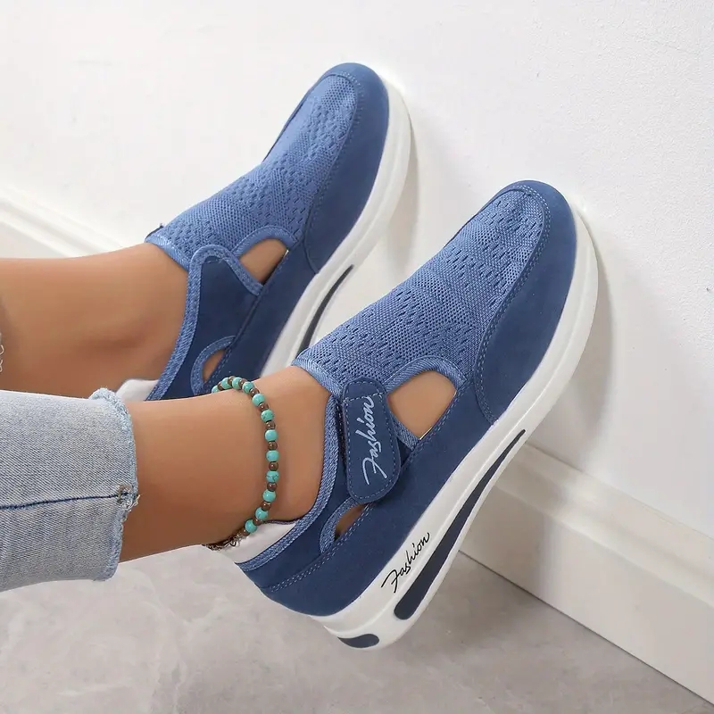 2024 Dames Sneaker Platform Casual Ademende Mesh Foam Flats Casual Lichtgewicht Wandelschoenen Te Gebreide Rode Sporten: Blauw / 38