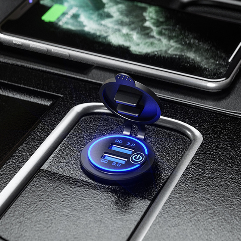 DC 12V-24V Dual USB Car Cigarette Lighter Socket Black Auto Charger Touch Power Adapter Replacement Cars Electronics Parts