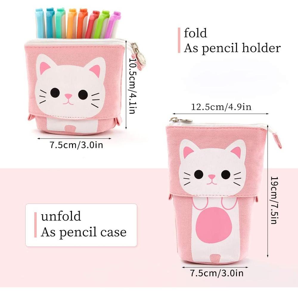 Kawaii pen blyant tasker tilfælde tegneserie søde kat dyr holdbare lærred puses holder papirvarer børn skoleartikler  h6445